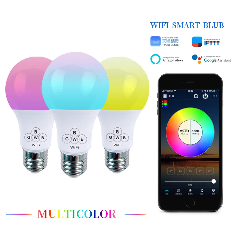 

Smart WiFi Bulb E27 4.5W RGBW Change Color Magic Bulb lamp Alarm Clock lights Compatible with Alexa and Google Assistant