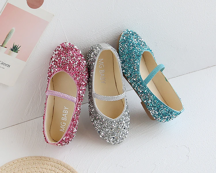 Spring Summer Girls Shoes Bling Princess Shoes For Big Girl Silver Wedding Shoes Elastic Mary Janes Kids Flats Child Shoes Lady spring autumn new baby girls leather shoes solid color toddler first walkers kids single flats shoes princess fashion mary janes