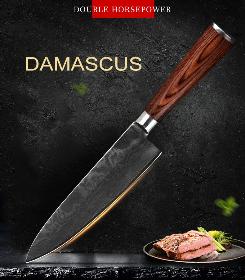 DMSG-Knife-8-red 8 дюймов дамасский японский кухонный нож из нержавеющей стали черный красный с деревянной ручкой кухонный инструмент профессиональная Подарочная коробка NS h5 - Цвет: DMSG-Knife-8-red