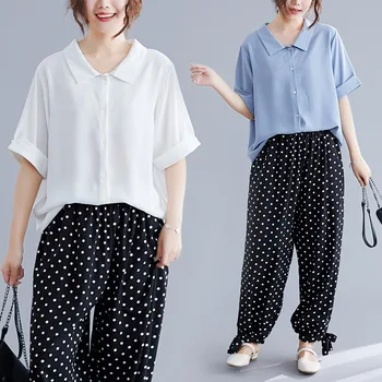 

Large size 150kg women's fat MM summer loose top doll collar short sleeve chiffon shirt 1812