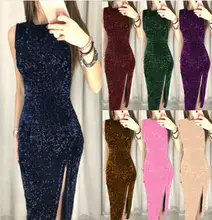 US 2020 Women Solid Style Skirt Sequins Glitter Maxi Dress Sexy Ladies Evening Charity Party Prom Ballgown Black Blue Red M-3XL US 2020 Women Solid Style Skirt Sequins Glitter Maxi Dress Sexy Ladies Evening Charity Party Prom Ballgown Black Blue Red M-3XL