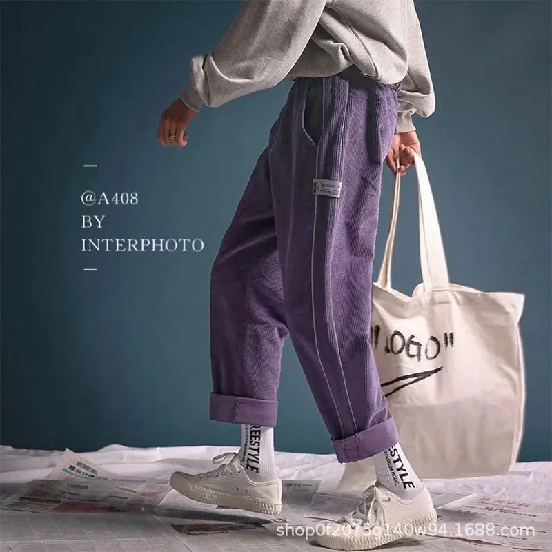 

Autumn & Winter Men Loose Casual Pants Hong Kong Style Popular Brand Corduroy Warm Bib Overall INS Super Fire Straight-leg Pants