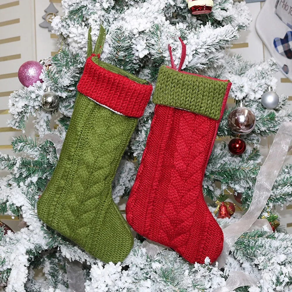 19X32.5CM Christmas Sock Gift Bag Knitting Sock Shaped Candy Gift Bags DIY Christmas Tree Decoration Hanging Ornaments
