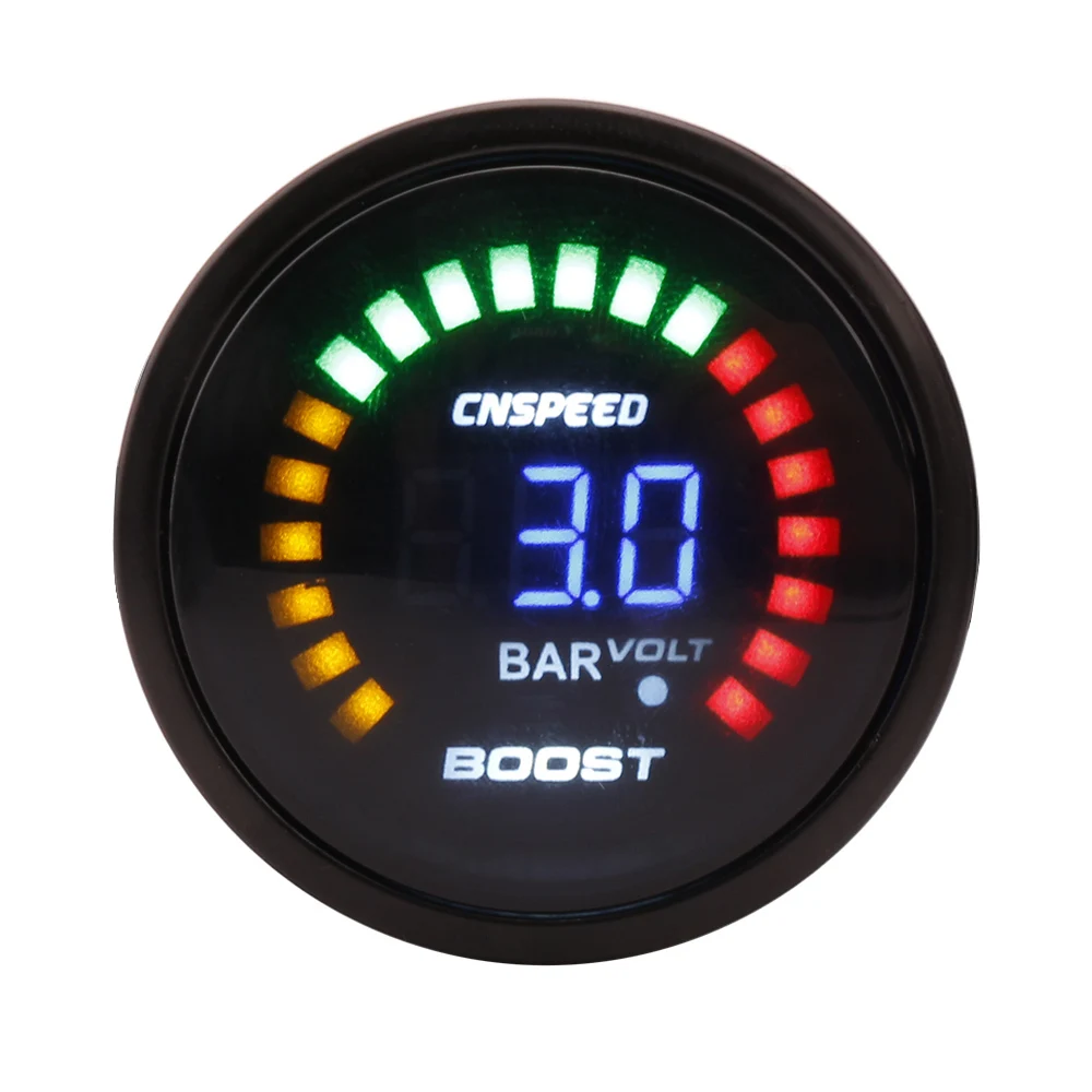 CNSPEED " 52 мм 12 в цифровой автоматический турбо Boost Gauge-1-3 бар светодиодный светильник Turbo Boost Gauge автомобильный измеритель с датчиком