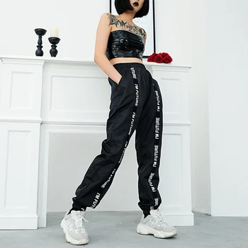 

Splice Letter 1PC Waist Women Full Length Loose Jogger Trousers Sporting Elastic Casual Exquesite Harem Pants Black Mujer Pants