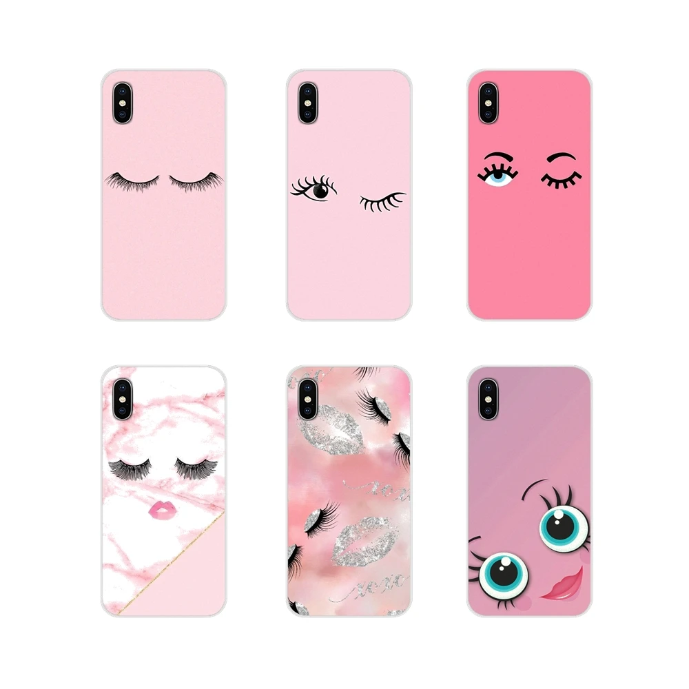 

For Samsung A10 A30 A40 A50 A60 A70 Galaxy S2 Note 2 3 Oneplus 3T 5T 6T Transparent Soft Skin Case Lovely pink eyelash Painted