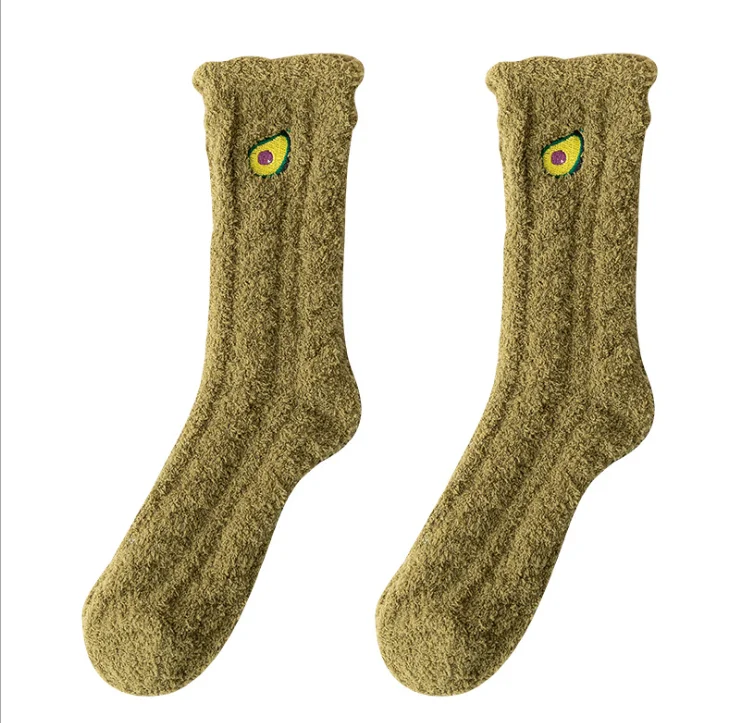 Коралловые бархатные женские носки средней длины без пятки, утолщенные теплые домашние носки, носки-тапочки, носки с изображением Луны - Цвет: Green socks