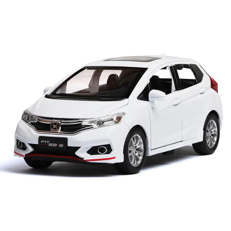 1:32 Масштаб Горячая литье под давлением колеса автомобиля honda fit металлическая модель с светильник звук оттягивать назад автомобиль сплава коллекция игрушек - Цвет: Белый