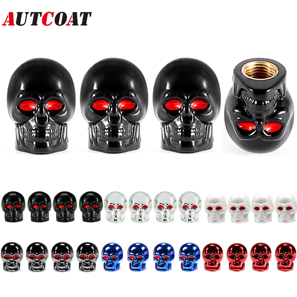 AUTCOAT 4 ชิ้น/เซ็ต Universal Car Skull สไตล์ Antirust ทองแดง Core รถจักรยานยนต์จักรยานรถล้อยางยางวาล์ว Stem Caps 1