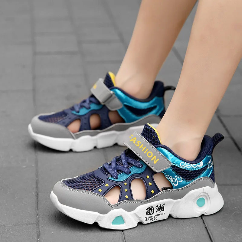 Boy's Summer Sneakers 2020 New Kid's Mesh Breathable Children's Tennis Shoes Students Hollow Single Mesh Casual Blue soft