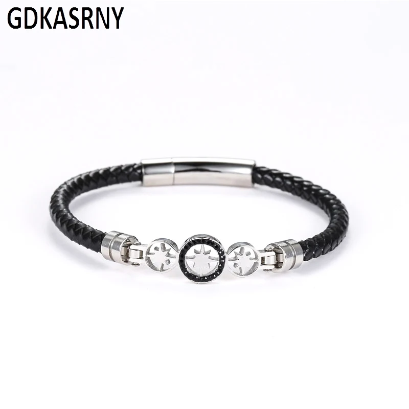 Кожаный подарок, Прямая поставка, браслет из нержавеющей стали для мужчин в ювелирном шарме, черные ювелирные изделия в ювелирном браслете и браслете, мужской подарок