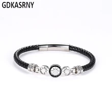 Кожаный подарок, Прямая поставка, браслет из нержавеющей стали для мужчин в ювелирном шарме, черные ювелирные изделия в ювелирном браслете и браслете, мужской подарок