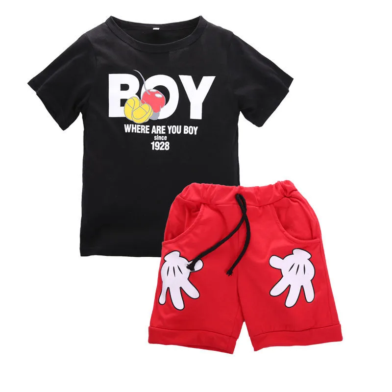 Детский костюм Одежда для мальчиков летняя детская одежда с короткими рукавами хлопковая Детская рубашка с принтом От 1 до 5 лет комплекты одежды для маленьких мальчиков