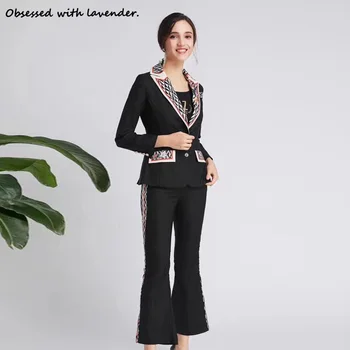 

Obsessed with lavender.New suit suit V-neck suit+slim flared pants black casual women in the spring and autumn