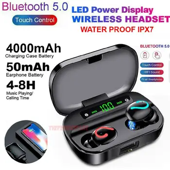 

Q61 TWS Wireless Bluetooth 5.0 Earphones IPX7 Waterproof Headphones 3500mAh Charging Case 9D Stereo Headset LED Display