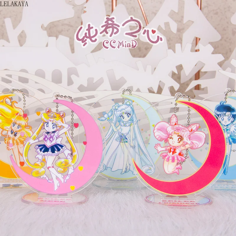 

Cosplay Sailor Moon Cartoon Anime Action Figure Printed Acrylic Sakura Keychains Hanging Pendant stand doll Magic Toy girls gift