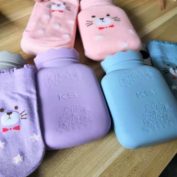 

Silicone Hot Water Bottle With Bamboo Fiber Cloth Cover For Microwave Oven Refillable Water