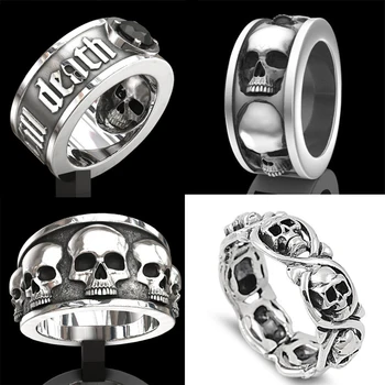 

Male Female Punk Halloween Skull Rings Men Banquet Jewelry Vintage Plated Sliver Ring