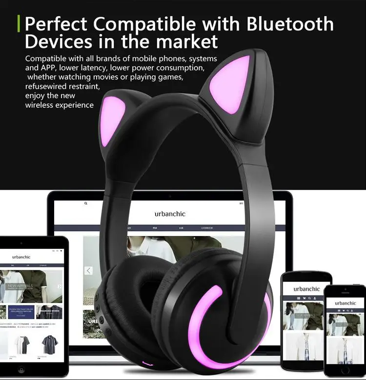 HobbyLane беспроводные Bluetooth стерео наушники с милым животным дизайном, мигающие светящиеся игровые наушники
