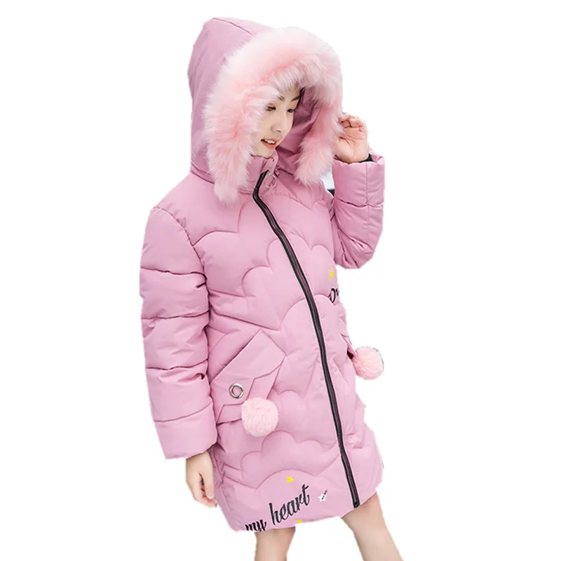 

Girls Winter Jacket Warm Coat Clothing Thick Parkas Children's Fashion Jackets Kids Big Fur Hooded Outerwear For 5-13 Years Old