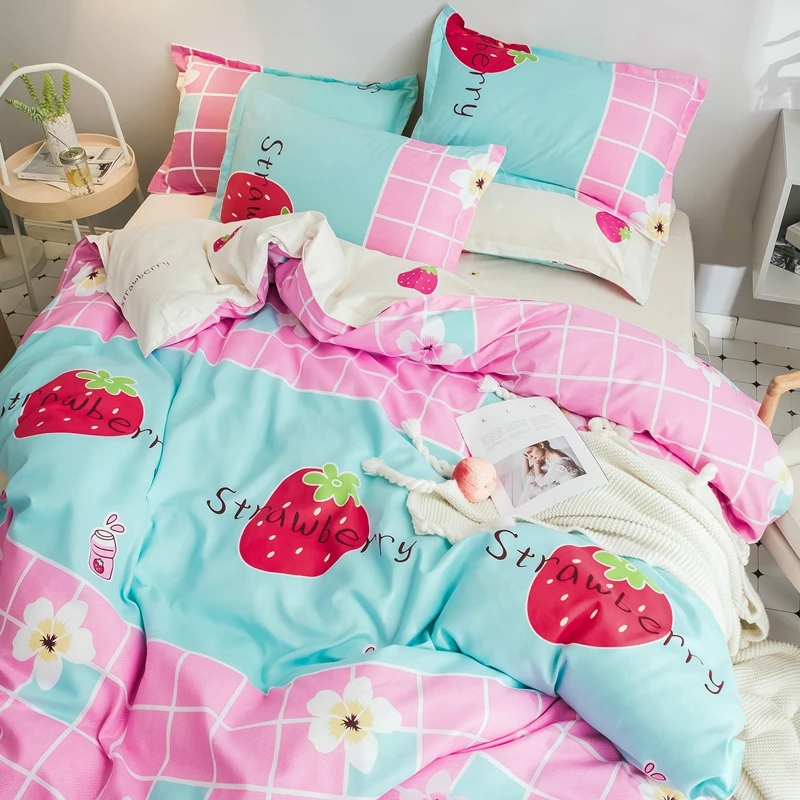 

Flower Beddings Thick Brushed Denim Quilt Cover Women's Bed Sheet Three-Piece Set Dormitory Single Quilt