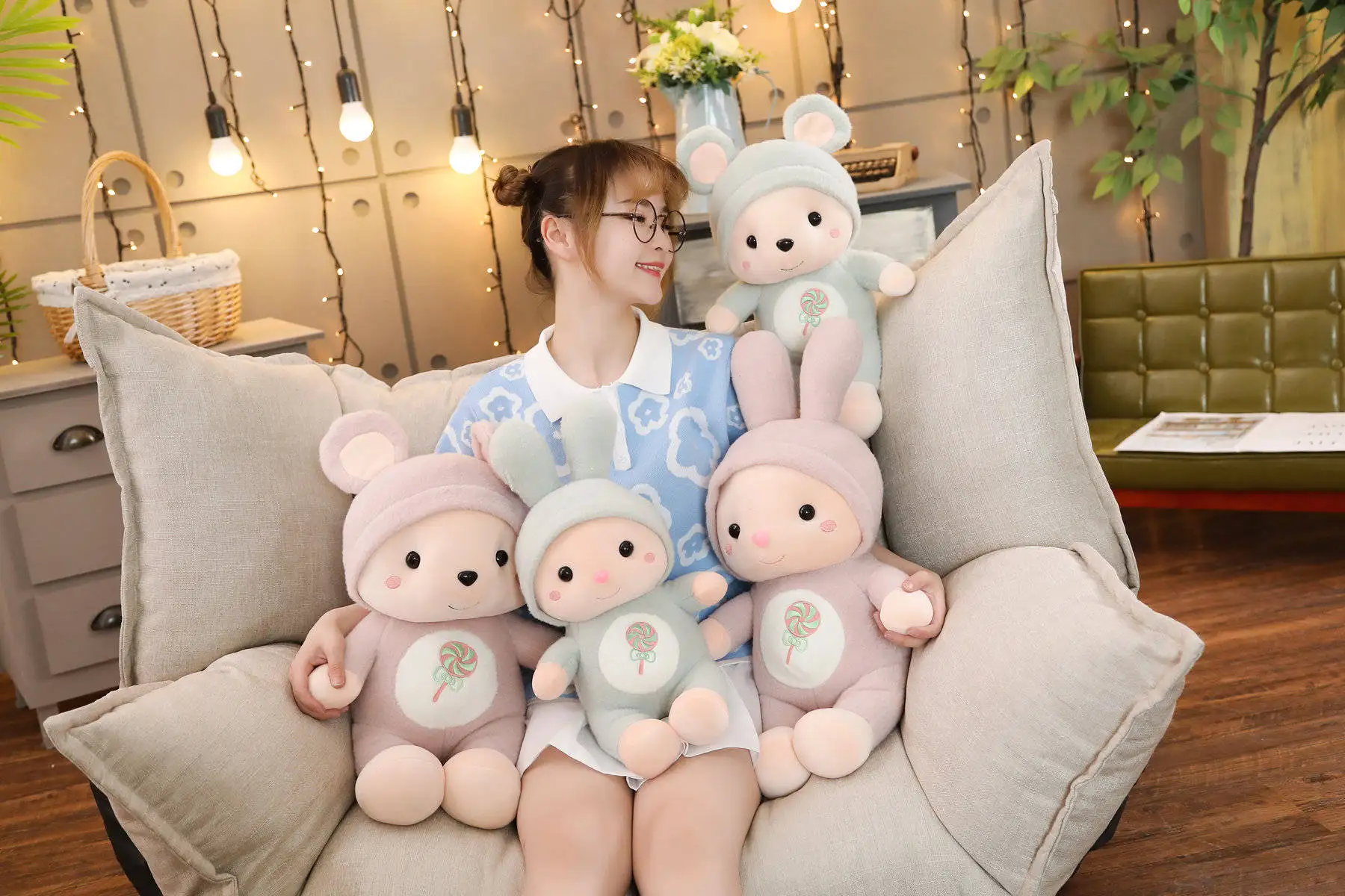 30-55 см милые плюшевые игрушки с мышкой и кроликом, мягкие куклы Kawaii с животными для детей, подарок на день рождения для девочек