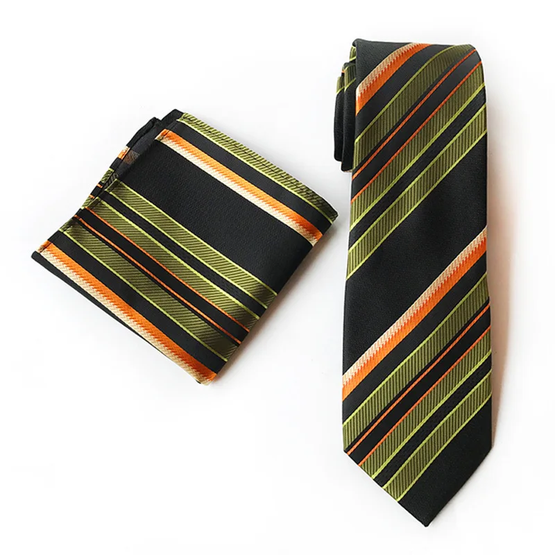 

Vintage Army Green Black Striped Neck Tie Suitable for Any Business or Professional Setting Man Tie Hanky Suit 8CM Silk necktie
