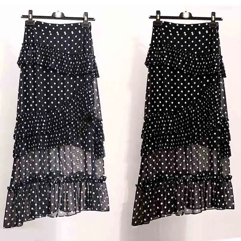 

Boho Inspired chiffon polka dot skirts women elastic waist plus size tiered ruffle skirt summer 2019 new casual chic long skirt