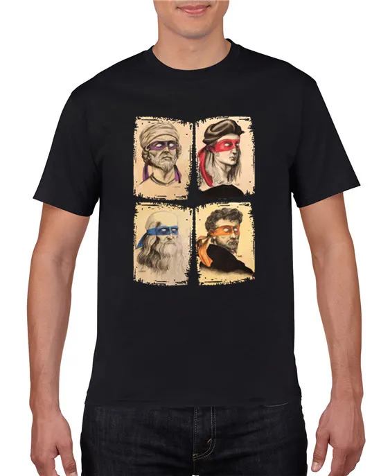 turtles Leonardo Raphael Donatello Michelangelo Scientists T Shirt Design Tee 100% cotton T-shirt for men free shipping | Мужская одежда