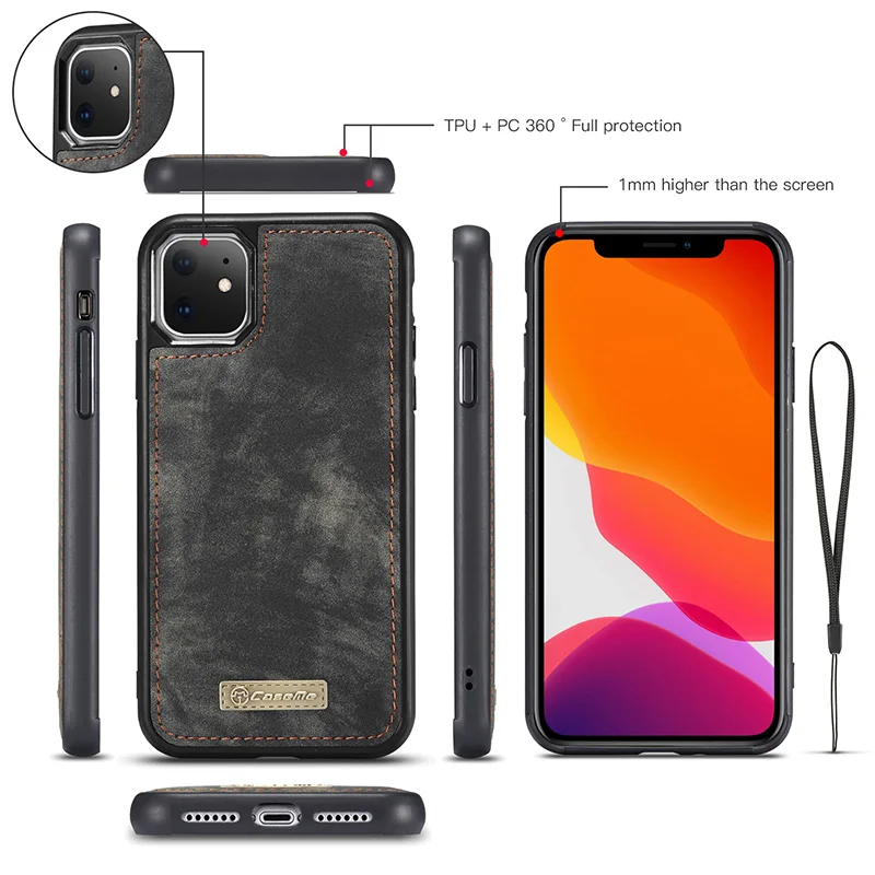 Кожаный чехол-бумажник с отделением для карт 11 для Apple iPhone 11 Pro Max X XS XR 8 7 Plus 6 6S с 3 отделениями для денег, чехол-подставка из ТПУ и поликарбоната