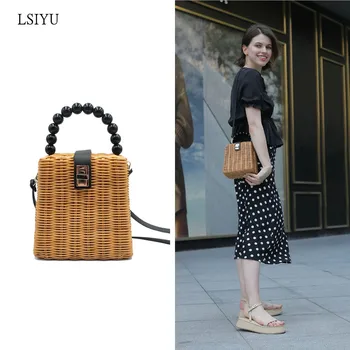 

Rattan Bag Pearl Hand-held Straw Bag Single Shoulder Messenger Bag New Pearl Hand Woven Bag Box Rattan Bag
