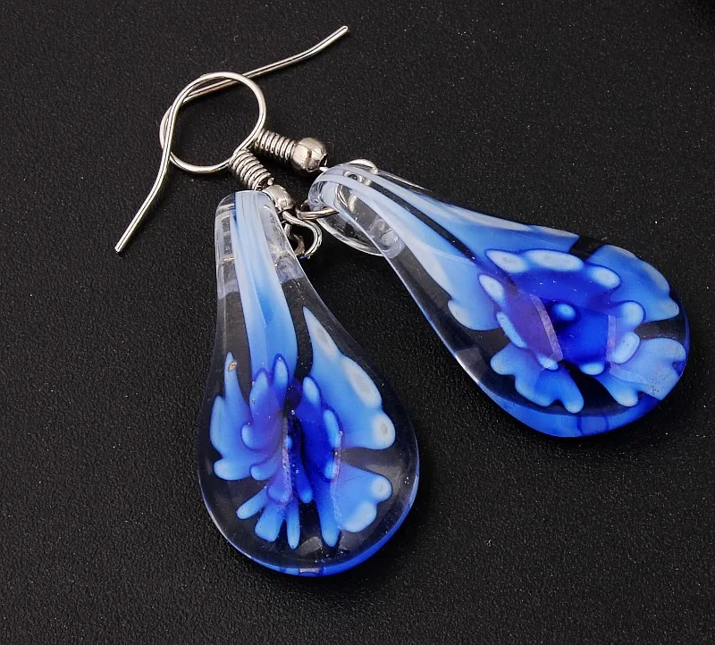 Flower earrings handmade murano lampwork glass mix color women's mixed color flower glass earrings thanksgiving gift