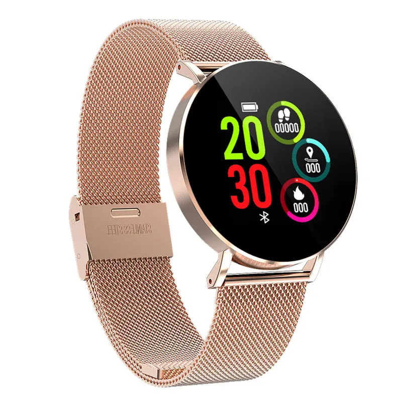Gold steel Модные женские Смарт-часы IP67, водонепроницаемые, для обнаружения сна, для измерения сердечного ритма, кровяного давления, умные часы для мужчин - Цвет: Gold steel