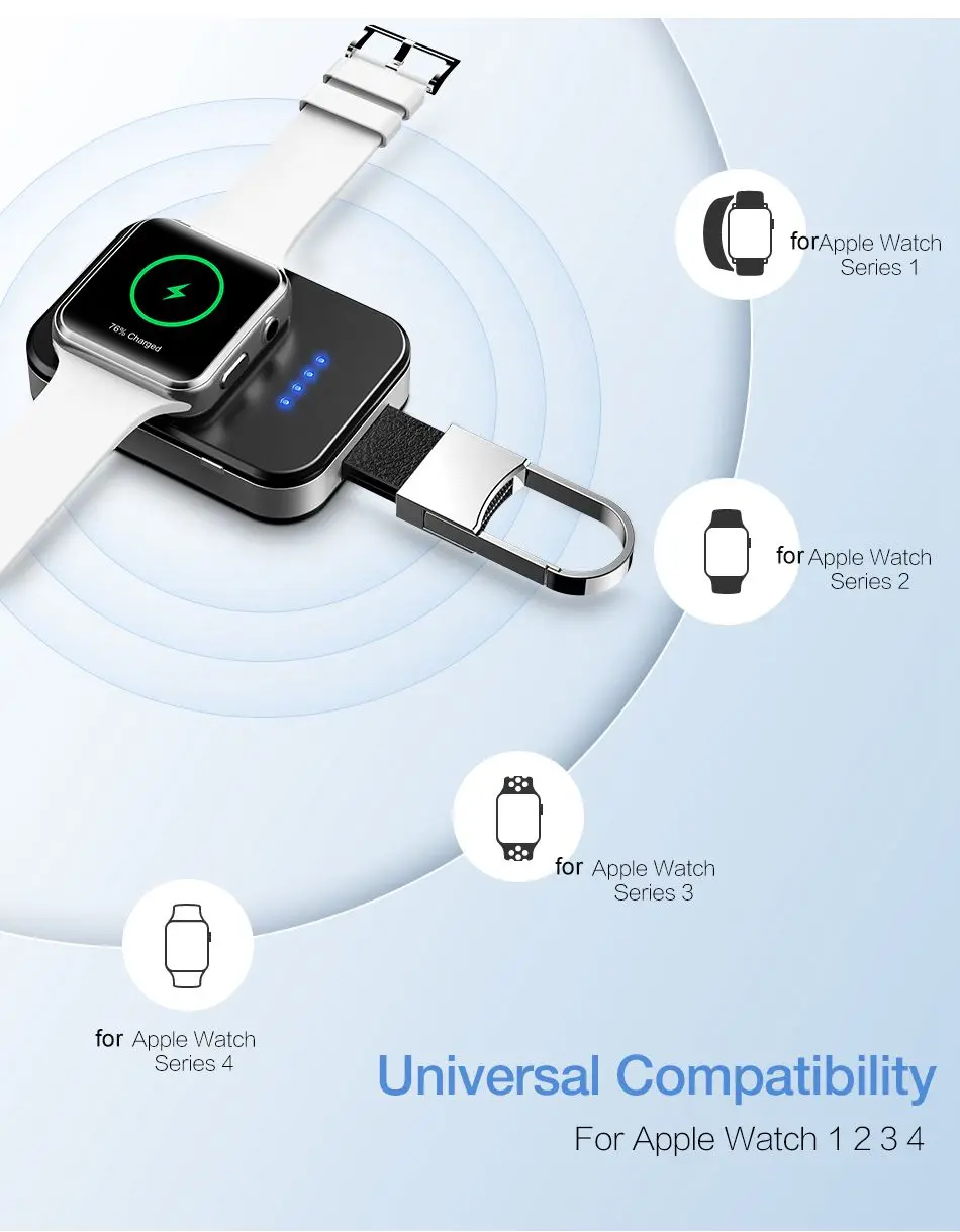 power bank portable charger 1000mAh Magnetic Keychain Power Bank Wireless Charger For Apple Watch Series 7 6 5 4 3 Powerbank Chargers With 4 LED Indicators usb battery pack