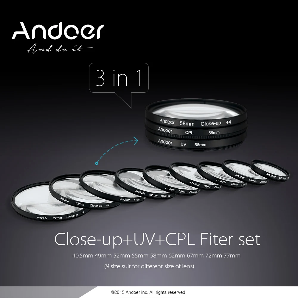 Andoer 72 мм UV+ CPL+ крупным планом+ 4 круговой фильтр комплект круговой поляризатор фильтр для Nikon Canon Pentax sony DSLR камеры