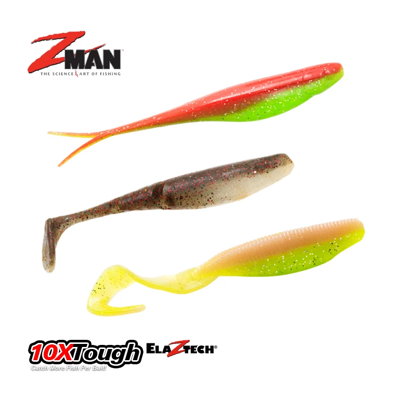 

Original USA ZMAN SCENTED CURLY TAILZ/JERK SHADZ/PADDLERZ Fishing Soft Lures 5pcs/bag Fishing Baits Tackle 10X Tough Elaztech