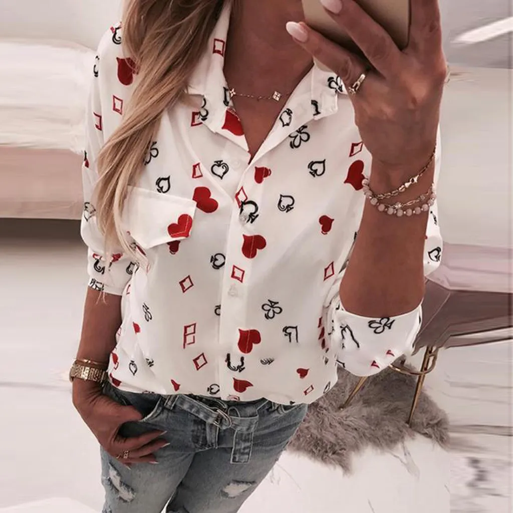 

Women's Blouses High Quality Fashion Casual Printed Long Sleeve Turn-down Collar Blusas De Inverno Feminina Manga Longa OY41*