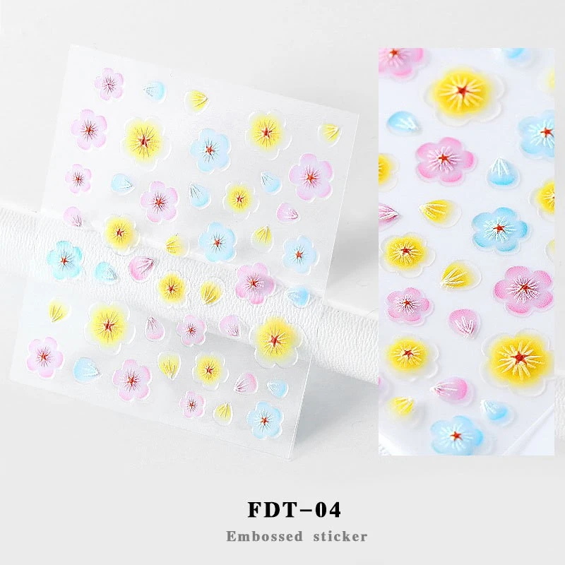 Hot 1PC 5D Acrylic Engraved Flower Nail Sticker Embossed Lace Flower Cute Cat Water Decals Empaistic Nail Water Slide Decals - Цвет: FDT-04