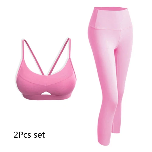 Sauce red 2Pcs Set 2 шт. Для женщин костюм для занятия йогой спортивную одежду с высокой талией спортивные Леггинсы для йоги для бега, спортивные брюки Спортивный пуш-ап спортивный бюстгальтер Фитнес набор - Цвет: Sauce red 2Pcs Set