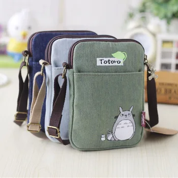 

Embroidered Cartoon Totoro Denim Shoulder Bag Fresh Small Cloth Pouch Hot New Bear Printing Messenger Bags For Women Girls Kids