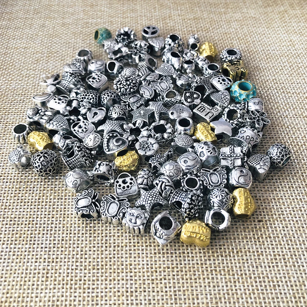 10pcs Silver Beads Винтаж смешаны в случайном порядке, красочные металлические бусины, соответственные Европейской Пандоре обаятельные модные "сделай сам" для изготовления ювелирных изделий, 5/10/20 шт./лот - Цвет: 10pcs Silver Beads