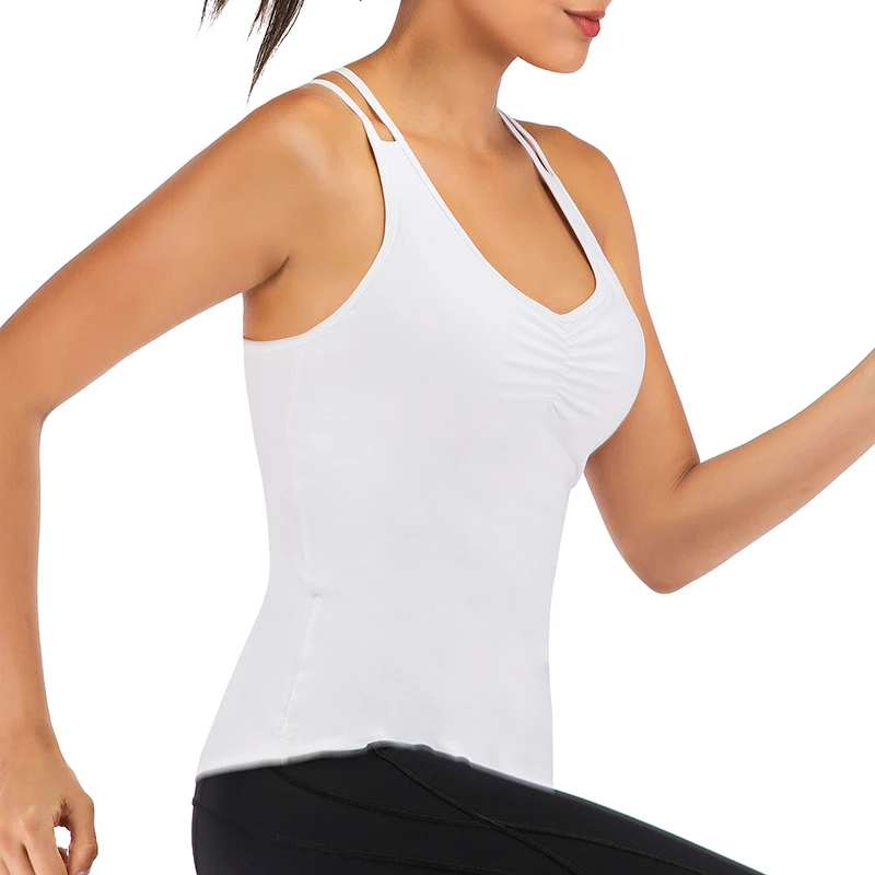 LEOQ Sexy Hollow Backless Solid Gym Crop Tops Women Yoga Vest Sports Workout Profession Padded Cross Fitness Athletic Shirts