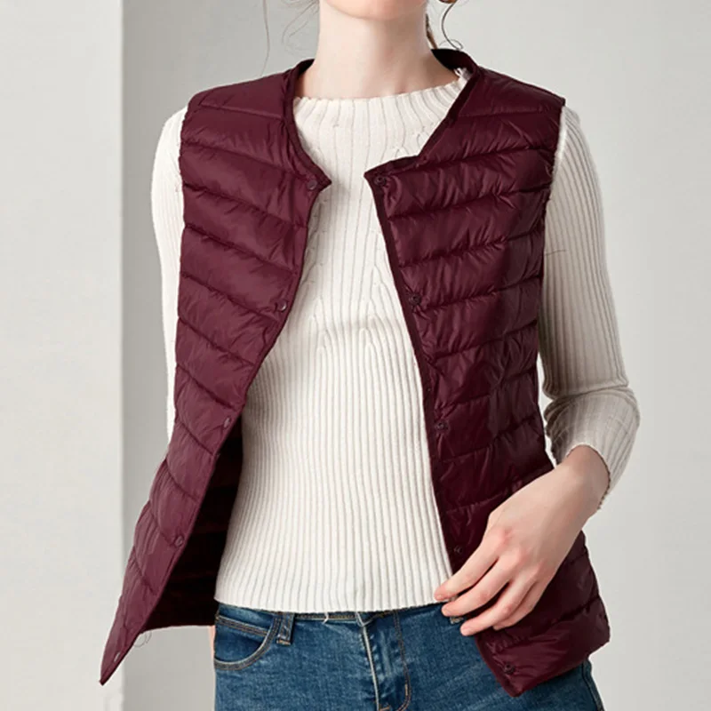 Бургундия Winter Vest Female Women's Plus Size 4XL Sleeveless Jacket Warm Waistcoat Autumn Lightweight White Duck Down Vests Women - Цвет: Бургундия