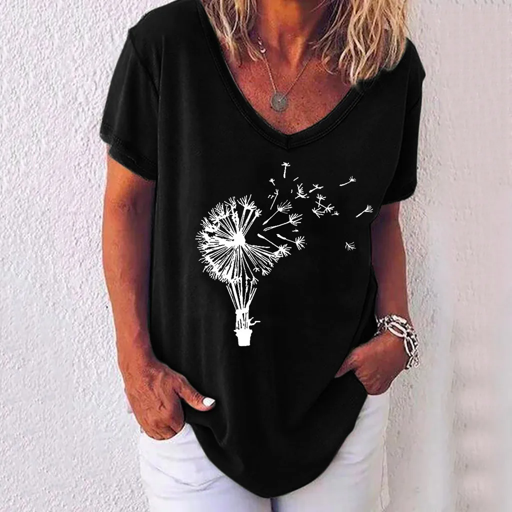 Folral-Printed-T-Shirt-For-Women-Short-Sleeve-V-Neck-T-shirt-Tops ...