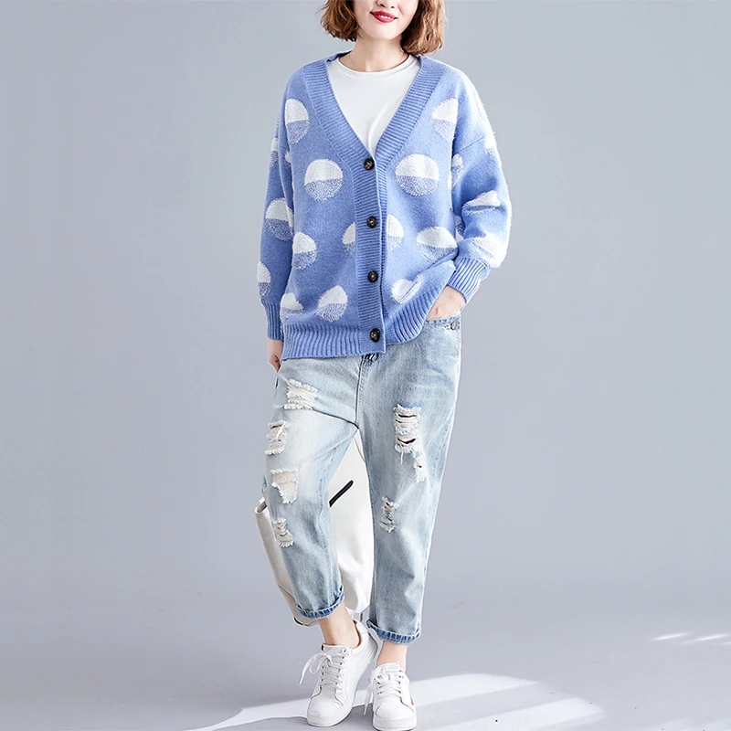 Oladivi Big Plus Size Women Apparel Autumn Winter Casual Loose Knitted Sweater Fashion Ladies Cardigan Female Knitwear Tops