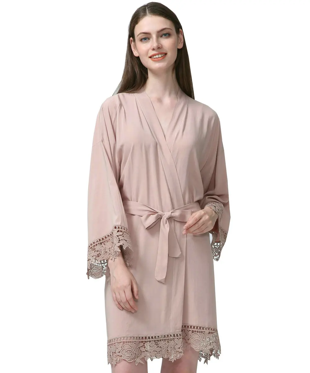 YUXINBRIDAL новые фиолетовые однотонные платья из вискозы и хлопка для подружек невесты с кружевной отделкой женские свадебные халаты кимоно халаты для невесты - Цвет: champagne