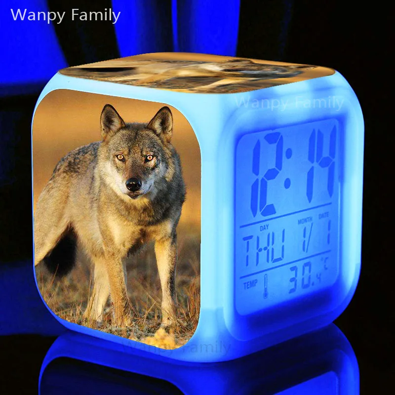 Прозрачный Arctic Wolf Будильник 7 цветов светодиодный светящийся электронный часы для детской комнаты Многофункциональный Цвет Изменение цифровой будильник - Цвет: Прозрачный