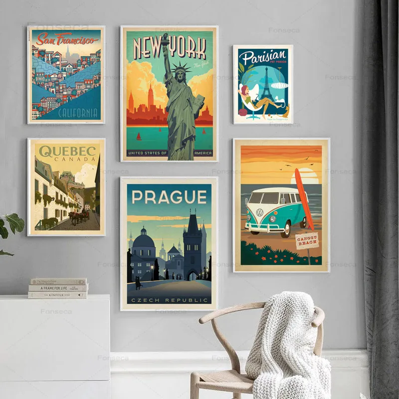 

Retro Travel Poster Nordic Minimalist Print Vintage Landscape Canvas Art Painting Wall Picture Living Room Home Decoration