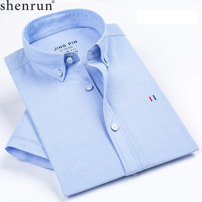 Shenrun Men Shirts Summer Short Sleeve Slim 100% Cotton Oxford Business Casual Shirt Work Office Daily Life Easy Care Breathable josef albers life and work