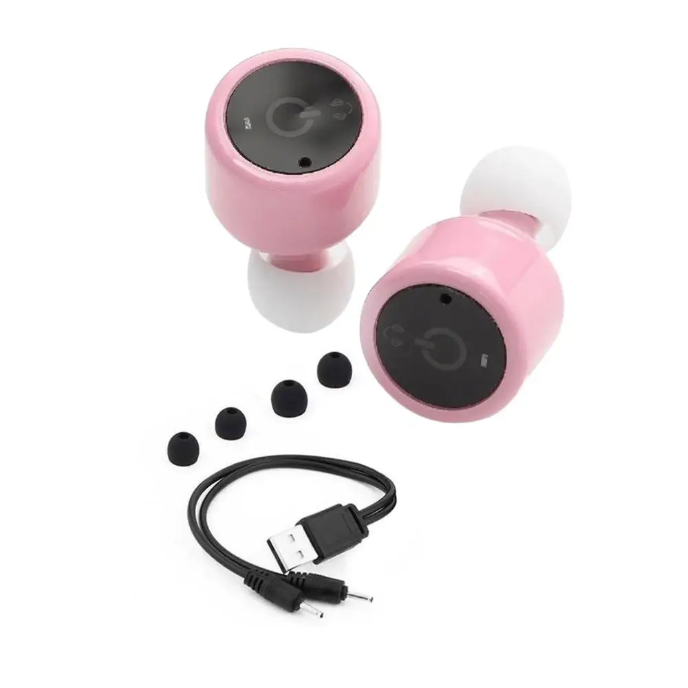 Protable Wireless Earbuds Twins True Stereo Bluetooth In-Ear Earphone Hands free Earpiece with Mic - Цвет: Розовый